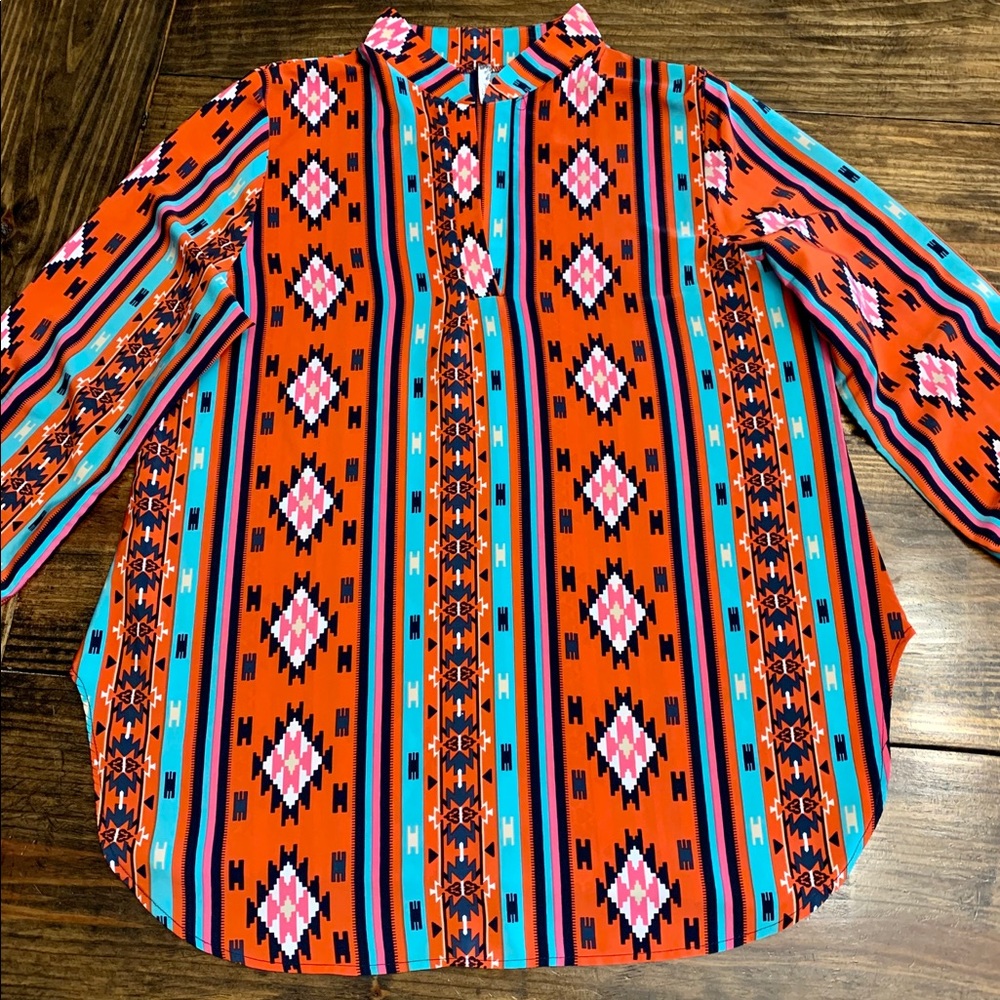 Yahada Women’s Aztec Print Tunic Length Top (XL)